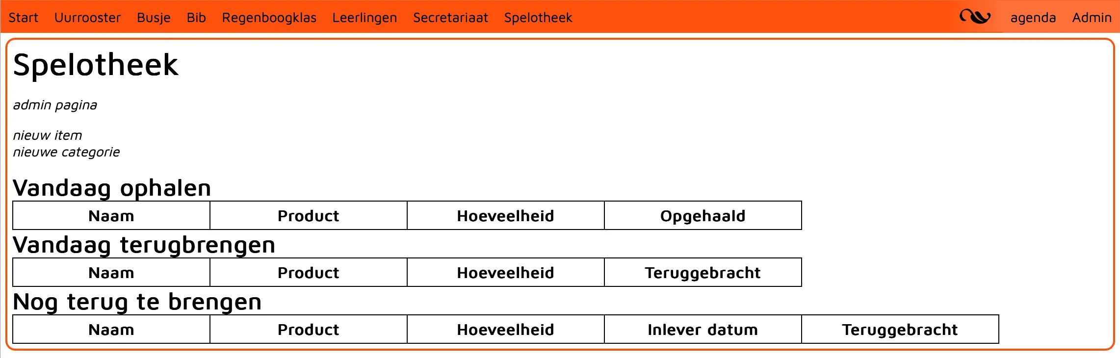 Spelotheek Admin Page